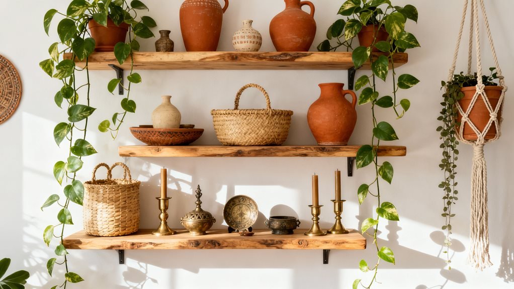 three staggered shelves varied heights