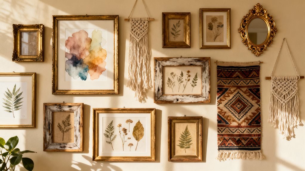 vintage frames eclectic artwork arranged deliberately